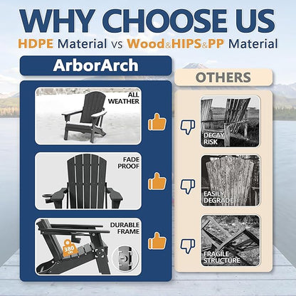 Folding Adirondack Chair with Cup Holder, HDPE All Weather Resistant Plastic Outdoor Patio Chairs, Heavy Duty Fire Pit Seating for Backyard Lawn Garden, Wooden Textured Design(Grey)