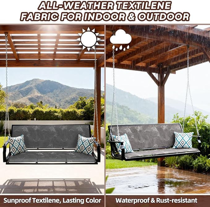 Heavy Duty Porch Swing Outdoor, 900LBS Capacity Textilene Hanging Bench Swing Chair with Extended Chains - Photo 3