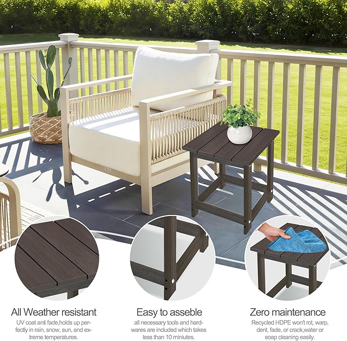 LZRS Adirondack Square Outdoor Side Table for Patio, Pool Composite Patio Table,HDPE End Tables for Backyard,Pool, Indoor Companion, Easy Maintenance & Weather Resistant(Brown Mixture)