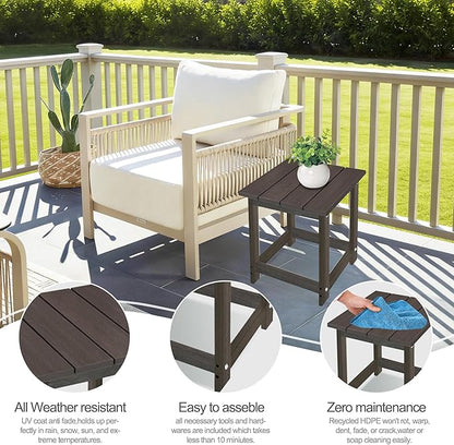 LZRS Adirondack Square Outdoor Side Table for Patio, Pool Composite Patio Table,HDPE End Tables for Backyard,Pool, Indoor Companion, Easy Maintenance & Weather Resistant(Brown Mixture)