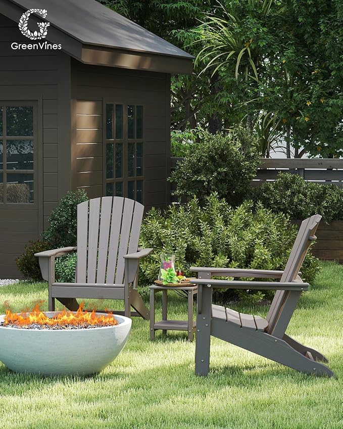 GREENVINES Adirondack Chairs Set of 2 | Wood Grain HDPE Plastic | Oversized Fire Pit Chair | All Weather | Desert Brown | Poly Lumber | for Outdoor Deck Backyard Patio Garden