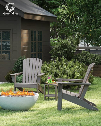GREENVINES Adirondack Chairs Set of 2 | Wood Grain HDPE Plastic | Oversized Fire Pit Chair | All Weather | Desert Brown | Poly Lumber | for Outdoor Deck Backyard Patio Garden