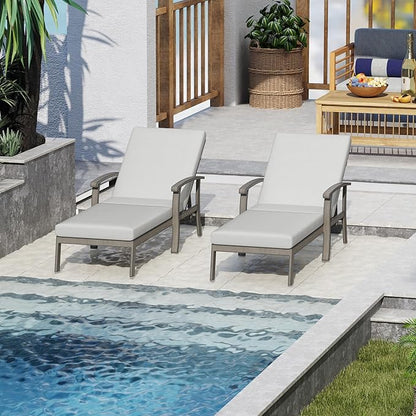 Chaise Lounge Chairs Set of 2, Patio Aluminum Chaise Lounge with Cushion, Adjustable Reclining Positions Lounge Chair for Outdoor Garden Pool Porch