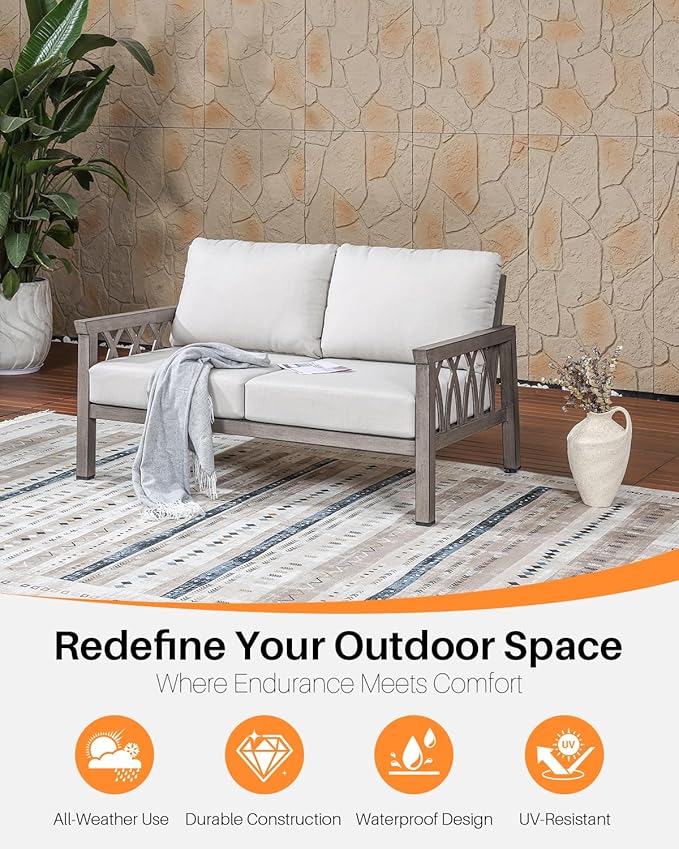 Outdoor Aluminum Loveseat Sofa, 2-Seat Patio Sofa with Thick Cushions, Outdoor Club Sofa Couch - Photo 5