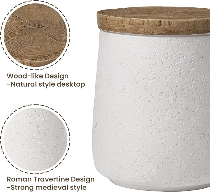 COSIEST Drum End Table Cylinder Shaped Concrete Side Table Faux-Wood Top - Photo 5