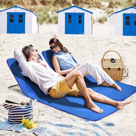 Giantex Beach Chairs for Adults 2 Pack Set with Side Table, Folding Lounge Chairs, 5 Position Adjustable Lawn Chair for Sunbathing, Patio Chaise Lounge Lightweight Backpack Camping Chairs (Navy)