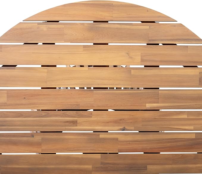 GDFStudio 47.25" Outdoor Round Dining Table,Weather-Resistant Acacia Wood Patio Center Table for Backyard, Lawn, Garden, Balcony, Courtyard, Easy Assembly Rustic Slatted Base Tables, 29.75 Light Teak