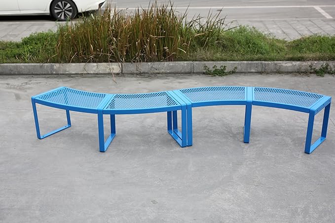 2 Pack Outdoor Curved Bench, Heavy Duty Metal Park Bench for Outside, Backless Loveseat, Thermoplastic-Coated, Weatherproof Commercial-Grade 2-Person Seating for Park, Patio, Garden, Deck, Beach,Blue