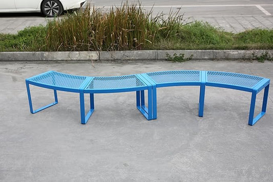 2 Pack Outdoor Curved Bench, Heavy Duty Metal Park Bench for Outside, Backless Loveseat, Thermoplastic-Coated, Weatherproof Commercial-Grade 2-Person Seating for Park, Patio, Garden, Deck, Beach,Blue
