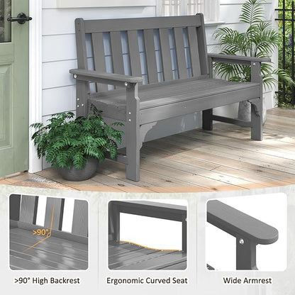 nalone Outdoor Bench, HDPE All Weather Patio Bench Load up to 800 Lbs, 2-Person Garden Bench Rot-Proof Fade Proof for Patio, Porch, and Park (Grey)