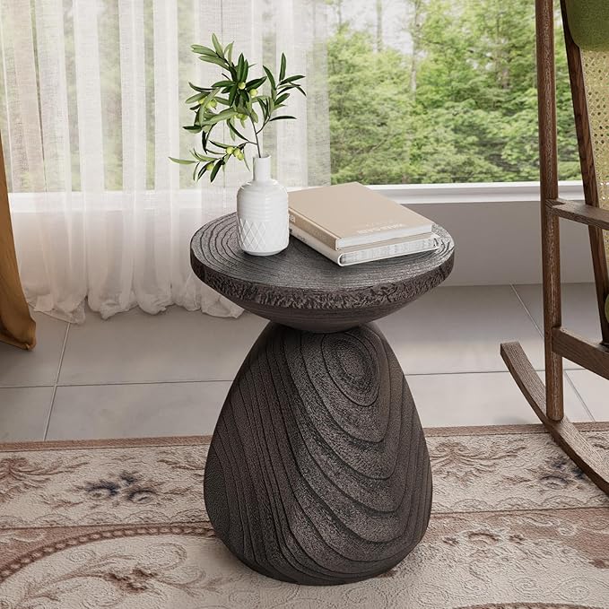 COSIEST Outdoor Side Table Colored Faux Wood, Stump End Stool w Tree Rings - Photo 4