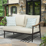 NATURAL EXPRESSIONS Patio Loveseat Sofa Outdoor Furniture Metal Chair with Wicker Backrest & 6 Inches Cushion for Indoor - Photo 1