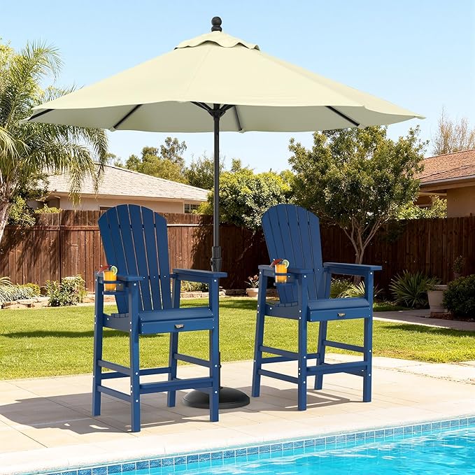 VINGLI Tall Adirondack Chairs Set of 2, All-Weather Plastic Adirondack Chair with Cup Holders - Photo 2