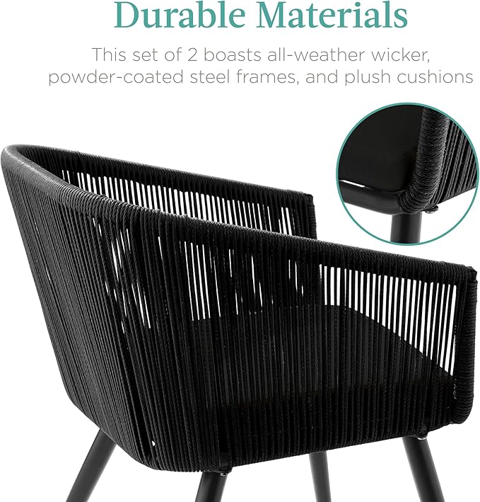 Best Choice Products Set of 2 Patio Dining Chairs, Outdoor Seating for Backyard, Poolside, Balcony w/Woven Wicker Design - Photo 5