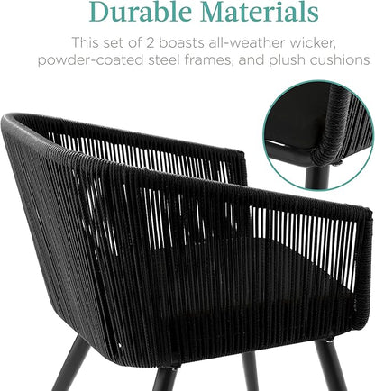 Best Choice Products Set of 2 Patio Dining Chairs, Outdoor Seating for Backyard, Poolside, Balcony w/Woven Wicker Design, 250lb Weight Capacity - Black/Black