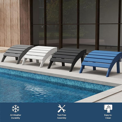 Folding Adirondack Ottoman Footrest, HDPE Plastic Outdoor Footstool No Assembly Required, All-Weather Foldable Ottoman for Adirondack Chair, Patio, Lawn, Garden, Deck, Poolside, Fire Pit, Black