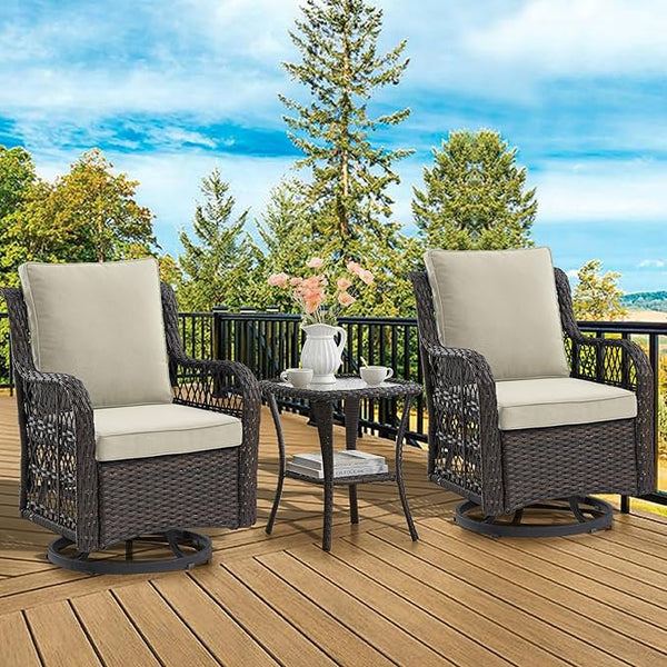 GAOMON 3 Pieces Outdoor Swivel Rocker Chair Set of 2 with Small Side Table, 360-Degree Swivel Rocking Chair - Photo 1