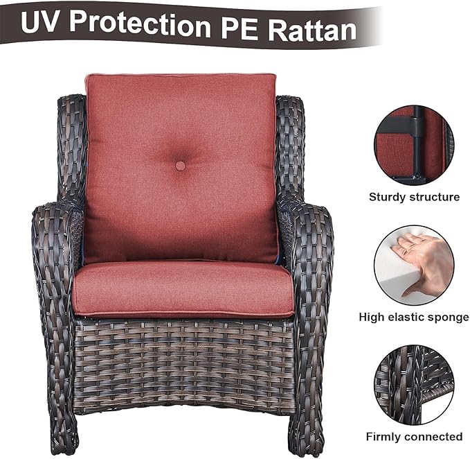 HUMMUH 3 Pieces Patio Bistro Set Wicker Patio Chairs Set of 2 with Tempered Glass Top Side Table Rattan Outdoor - Photo 4
