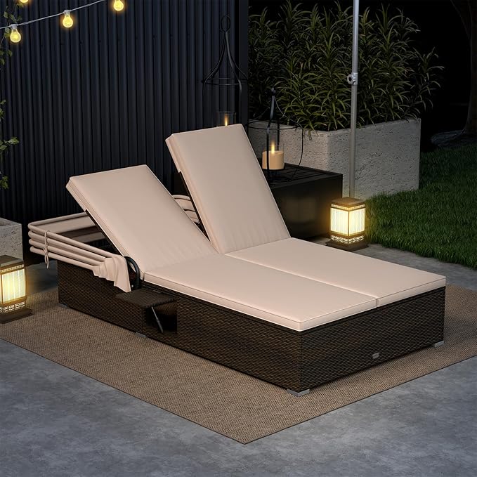 Tangkula Outdoor Rattan Daybed with Canopy & 6-Level Adjustable Backrests - Photo 2