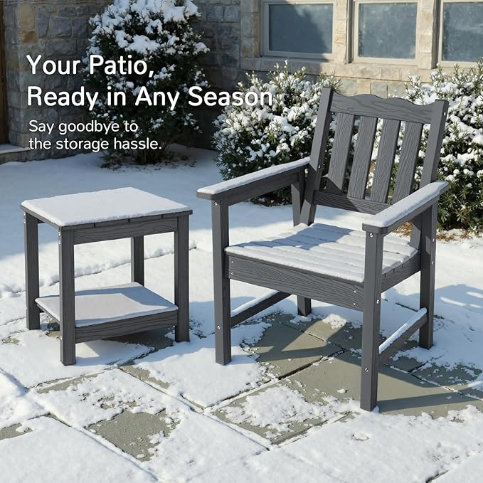 Stoog 3 Piece Patio Dining Sets, All-Weather Outdoor Chairs Set of 2 with Table, Include 2 Patio Chairs and 1 Side Table, Grey