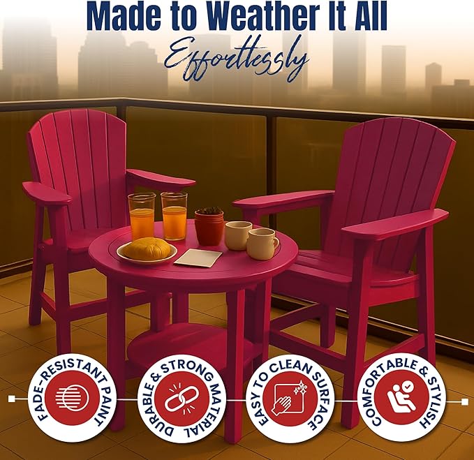 Phat Tommy Tall Adirondack Chair - HDPE Outdoor Furniture - Poly Adirondack Bar Stool - Heavy, Stress Free Furniture for Balcony, Deck, Patio, Front Porch, Cranberry Red