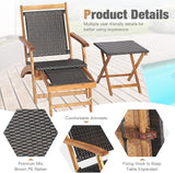 RELAX4LIFE Patio Lounge Chair Set - Outdoor Acacia Wood Chaise Lounge w/Side Table, Armrest & Retractable Ottoman - Photo 6