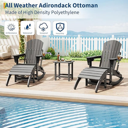 GarveeLife Ottoman for Adirondack Chair, HDPE Adirondack Ottoman Footrest, Weather Resistance Outdoor Footstool for Outside Porch Pool Lawn Backyard