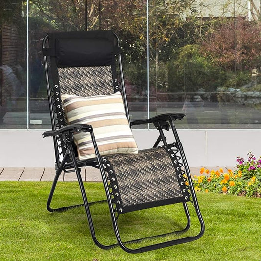 Tangkula Patio Rattan Zero Gravity Lounge Chair, Outdoor Folding Lounge Chair w/Removable Head Pillow, Adjustable Lounge with Widened Armrest & Locking System for Balcony Yard Poolside (1, Gray)