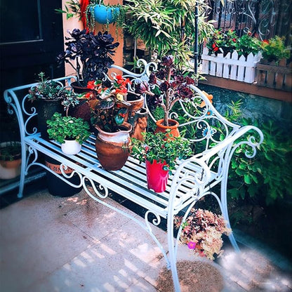 Retro Outdoor Bench Rustic Metal Garden Bench 2 People Outdoor Bench Garden Bench Front Porch Furniture Patio Lawn Yard Park, Indoor and Ourdoor Decor(White)