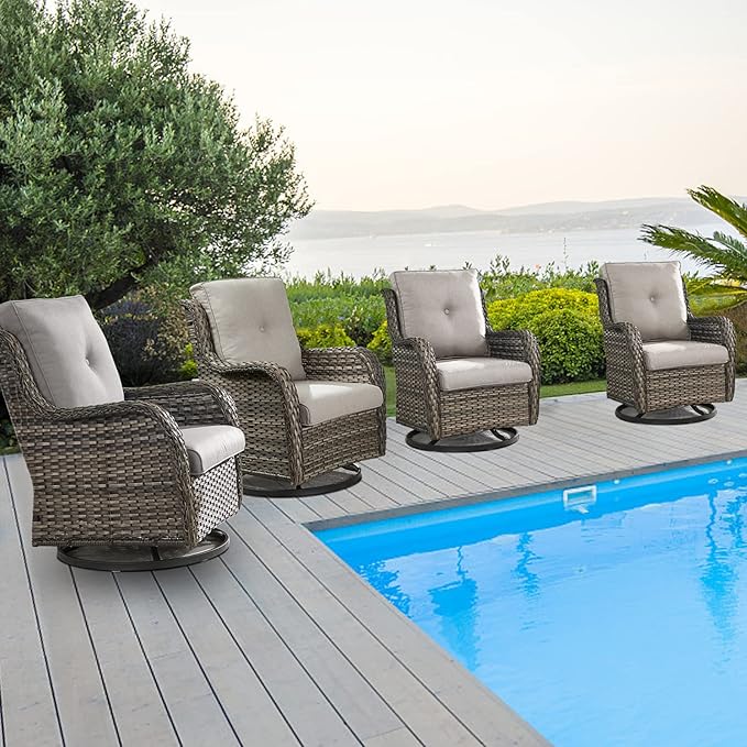 Belord Wicker Chairs 4 PC Outdoor Swivel Rocker Set, Patio Swivel Glider Chairs Set of 4 - Photo 1