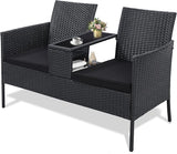 Kromax Wicker 2 Seat Patio Loveseat, Outdoor Rattan Loveseat with Table, Washable Cushion Covers, Backyard, Garden, Lawn - Photo 1