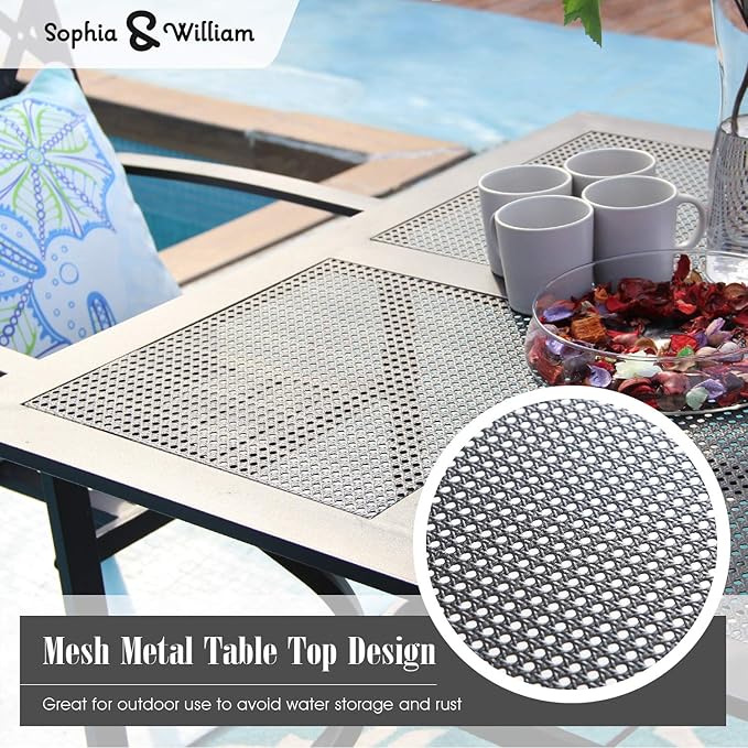 Sophia & William Metal Outdoor Dining Table, Square Mesh Patio Table with 1.57" Umbrella Hole, Coffee Bistro Table for Garden Lawn, 37"x 37"
