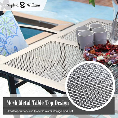 Sophia & William Metal Outdoor Dining Table, Square Mesh Patio Table with 1.57" Umbrella Hole, Coffee Bistro Table for Garden Lawn, 37"x 37"