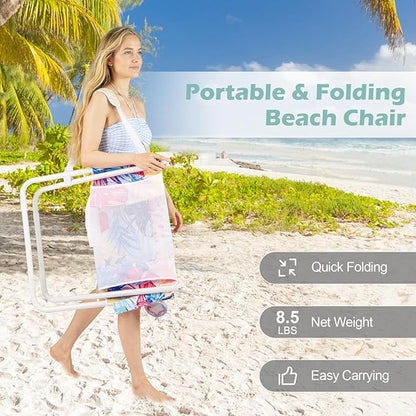 GYMAX Beach Chair Set of 4, Folding Sling Chairs with Headrest, Cup Holder & Shoulder Strap, 330 LBS Portable Patio Lounge Chairs for Outside, Camping, Lawn, Deck, Backyard, Poolside (Pink,4 Pcs)