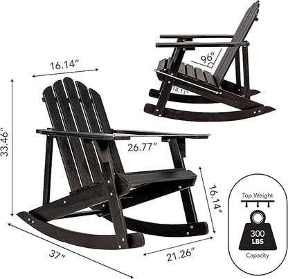 Eyely PTA1000D Harvey Outdoor Patio Classic Acacia Wood Adirondack Rocking Chair, Black for Bohemian, Classic, Country, Cottage, Farmhouse, Rustic