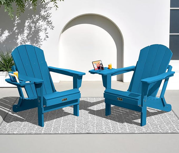 SERWALL Folding Adirondack Chair Set of 2, Outdoor Adirondack Chairs with 4 in 1 Cup Holder, Wood Texture Patio Chairs - Photo 1