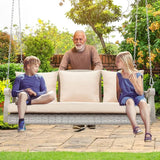 3-Person Wicker Porch Swing Chair Heavy Duty 900 LBS Outdoor Rattan Patio Swing Chair w/Cup-Holder & Steel Chains - Photo 7