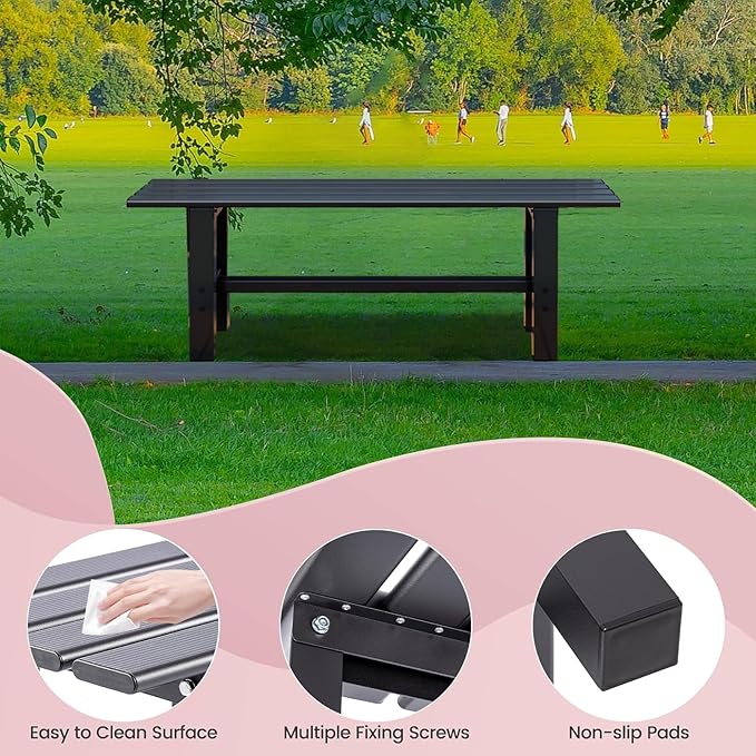 TECSPACE 47 Inches Aluminum Outdoor Weatherproof Bench Backless, 330 LBS Bearing Capacity Garden Porch Bench, Black