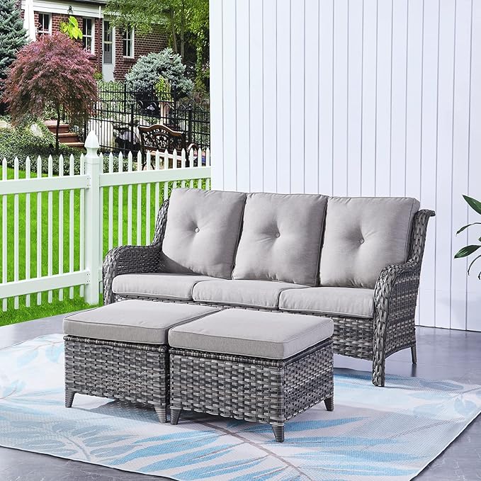 HUMMUH Outdoor Furniture 5 Pieces Patio Furniture Set Wicker Outdoor Sectional Sofa with 2 Patio Chairs,Ottomans - Photo 3