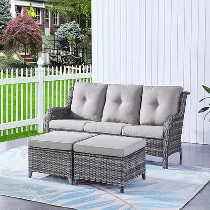 HUMMUH Outdoor Furniture 5 Pieces Patio Furniture Set Wicker Outdoor Sectional Sofa with 2 Patio Chairs,Ottomans