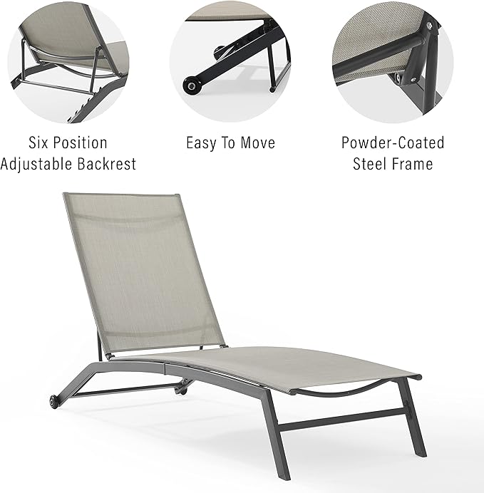 Crosley Furniture Weaver Reclining Mesh Outdoor Chaise Lounge Chair with Wheels for Patio, Deck, Poolside - Photo 9