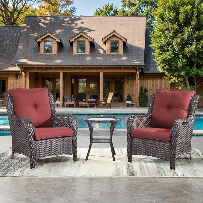 HUMMUH 3 Pieces Patio Bistro Set Wicker Patio Chairs Set of 2 with Tempered Glass Top Side Table Rattan Outdoor - Photo 7