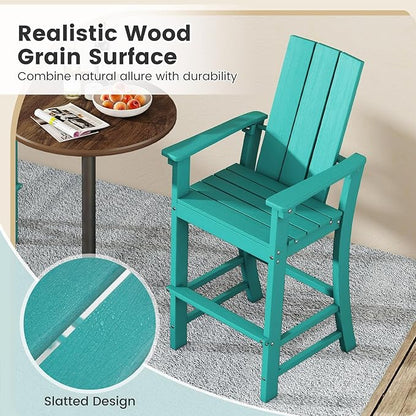 Giantex 52” Tall Adirondack Chair Set of 4, HDPE Outdoor Bar Stool with Ergonomic Backrest, Armrests, Footrest, Fire Pit Chair, All Weather Patio Bistro Chair for Yard, Garden, Lawn Chair (Turquoise)