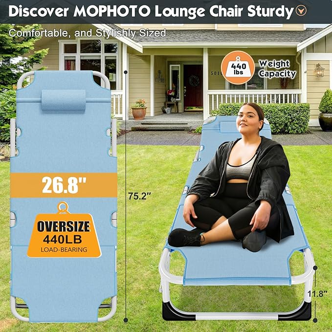 MOPHOTO Tanning Chair, Outdoor Sunbathing Lounge Chair 5-Position, Folding Chaise Lounger - Photo 5