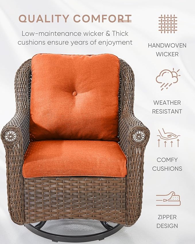 Patio Chairs Outdoor Swivel Glider - Set of 2 High Back Outside Brown Wicker Rattan Rocking Chair with Zippered Cushion - Photo 5