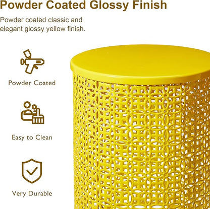 Glitzhome Outdoor Side Table Set of 2, Decorative Garden Stool for Patio Heavy Duty Metal Frame Accent Table Modern End Table, Glossy Yellow