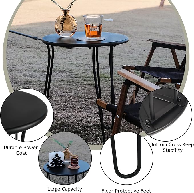 Small Patio Side Table, Weather Resistant Anti-Rust Outdoor Metal Patio Round End Table, Outdoor End Table for Garden - Photo 3