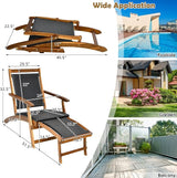 RELAX4LIFE Patio Chaise Lounge Chair - Acacia Wood Folding Rattan Wicker Chair w/Retractable Footrest - Photo 3