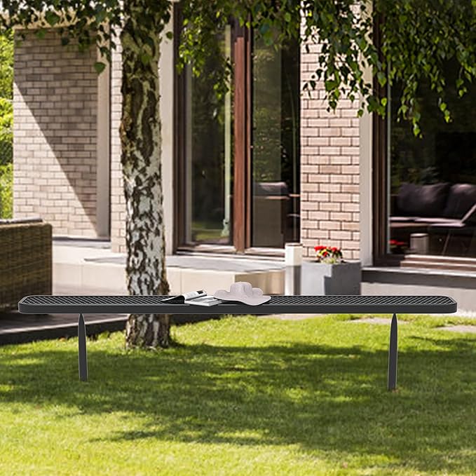 96" L Outdoor Bench, 8FT Heavy Duty Metal Park Bench for Outside, Inground Mounted, Commercial Benches Mesh Bench for Shopping Mall, Store, Lawn, Park, Patio, Deck, Garden (Black Inground)