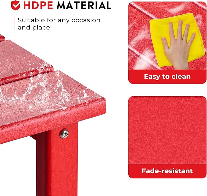 Costaelm Square Outdoor Side Tables, Adirondack Patio Tables for Outside, HDPE Patio End Table Weather Resistant, Balcony Table for Pool, Seaside, Backyard, Porch, Indoor Companion, Red